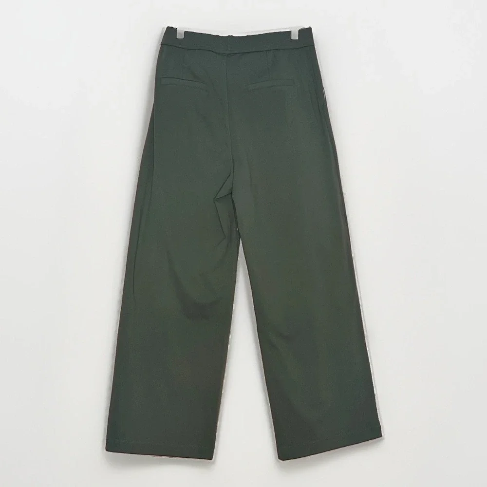 Halara Flex Wide Leg Pants Womens S Petite Olive Green High Waist 28x27 Office